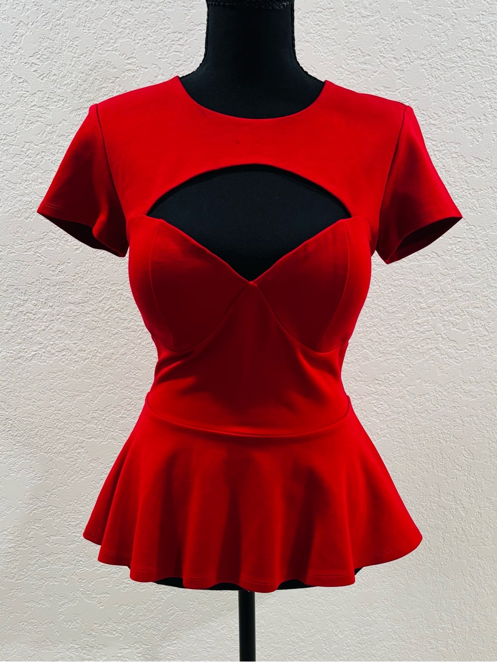 bebe Red Cutout Peplum Top